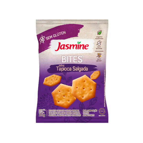 Biscoito Vegano Tapioca Salgada sem Glúten Jasmine Bites Pacote 25g