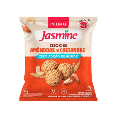 Biscoito Cookie Vegano Integral Amêndoas e Castanhas Zero Açúcar Jasmine Pacote 120g