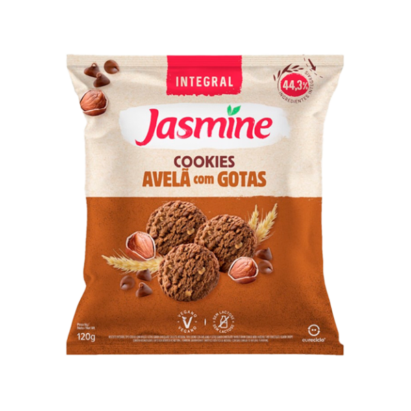 Biscoito Cookie Vegano Integral Avelã com Gotas de Chocolate Jasmine Pacote 120g