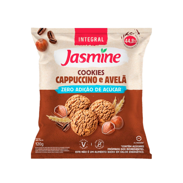Biscoito Cookie Vegano Integral Cappuccino e Avelã Zero Açúcar Jasmine Pacote 120g