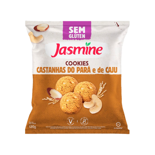 Biscoito Cookie Vegano Castanha-do-Pará e de Caju sem Glúten Jasmine Pacote 120g