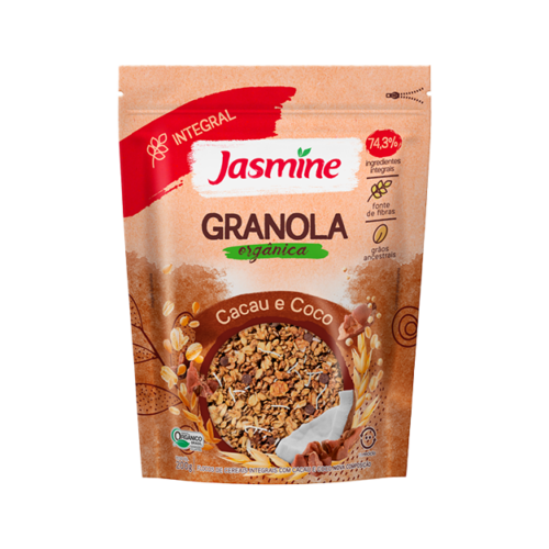 Granola Integral Orgânica Cacau e Coco Jasmine Pouch 200g