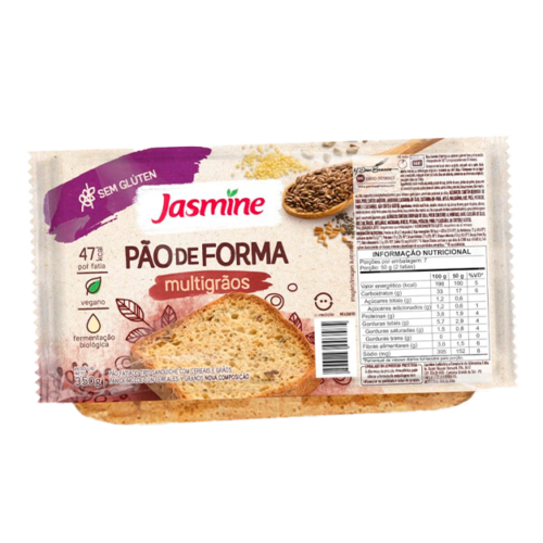 Pão de Forma Multigrãos sem Glúten Vegano Jasmine Bandeja 350g