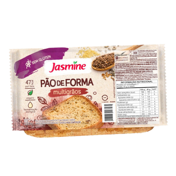 Pão de Forma Multigrãos sem Glúten Vegano Jasmine Bandeja 350g