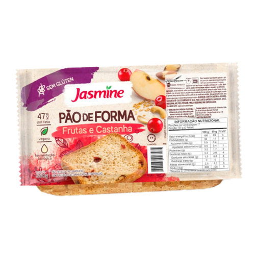 Pão de Forma Frutas e Castanhas sem Glúten Zero Lactose Jasmine Bandeja 350g