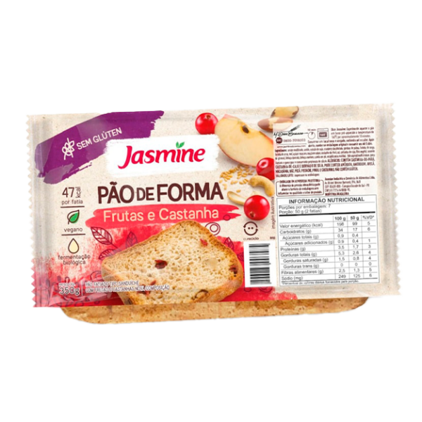 Pão de Forma Frutas e Castanhas sem Glúten Zero Lactose Jasmine Bandeja 350g