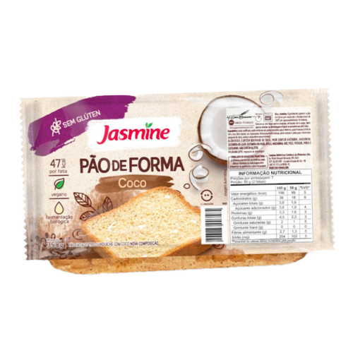 Pão de Forma Coco sem Glúten Vegano Jasmine Bandeja 350g