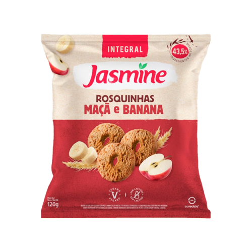Biscoito Rosquinha Vegano Integral Maçã e Banana Jasmine Pacote 120g