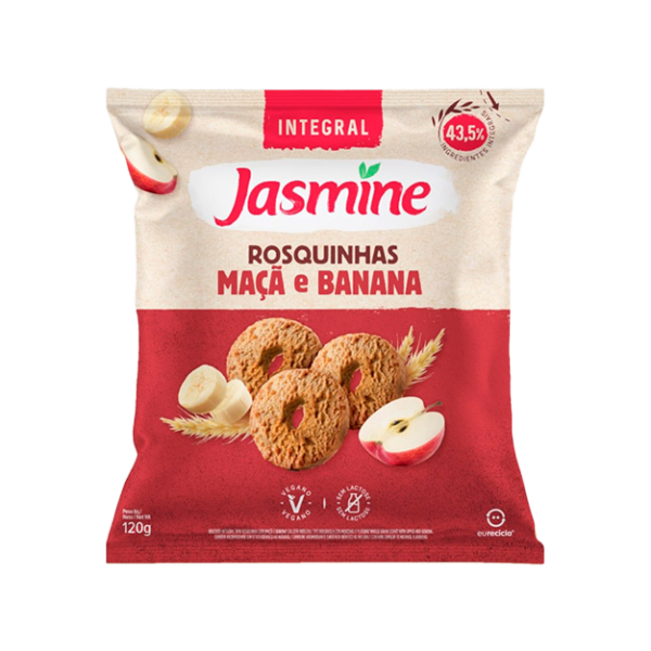 Biscoito Rosquinha Vegano Integral Maçã e Banana Jasmine Pacote 120g