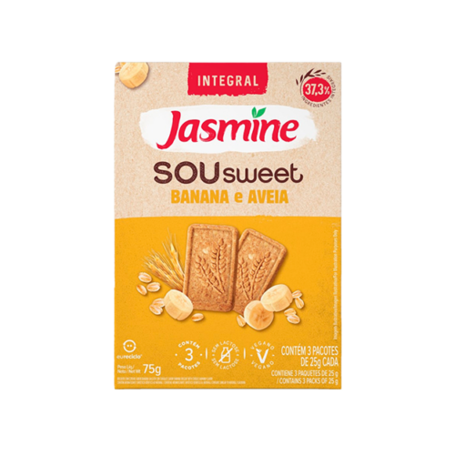 Biscoito Vegano Integral Banana & Aveia Jasmine Sou Sweet Caixa 75g
