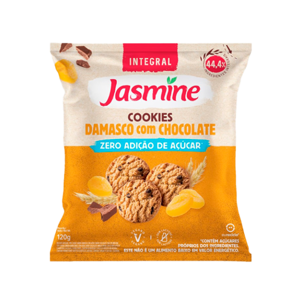 Biscoito Cookie Vegano Integral Damasco com Chocolate Zero Açúcar Jasmine Pacote 120g